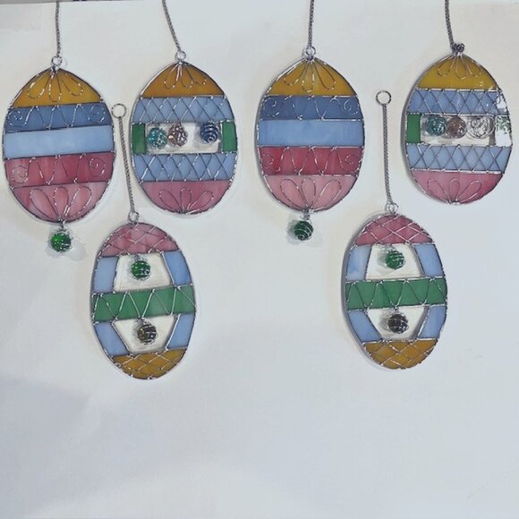Set of (6) Stained Glass Easter Egg Suncatcher Window Ornament Decor - Picture 1 of 6
